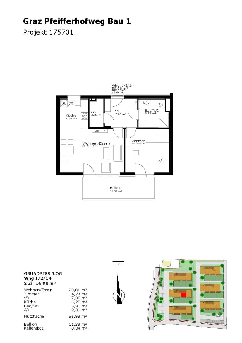 2-Zimmer-Wohnung mieten in Graz – 56,98 m², € 850 – Bild 2 von 2