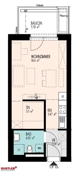 1-Zimmer-Wohnung mieten in Graz – 34,28 m², € 509 – Bild 7 von 10