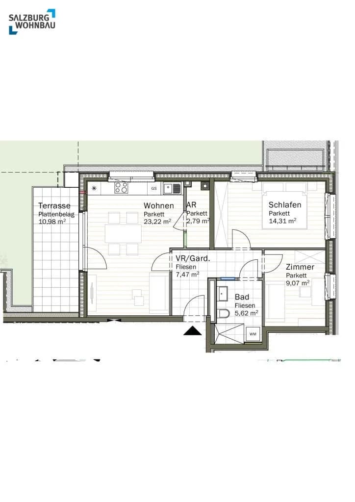 3-Zimmer-Wohnung mieten in Hallein – 62 m², € 709 – Bild 2 von 2
