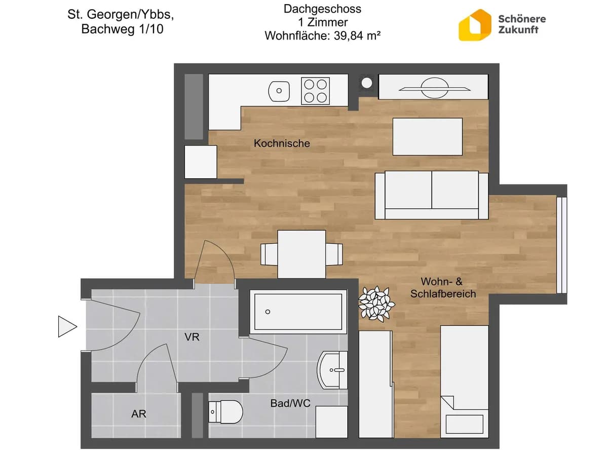 1-Zimmer-Wohnung mieten in Amstetten – 39,84 m², € 345 – Bild 6 von 7