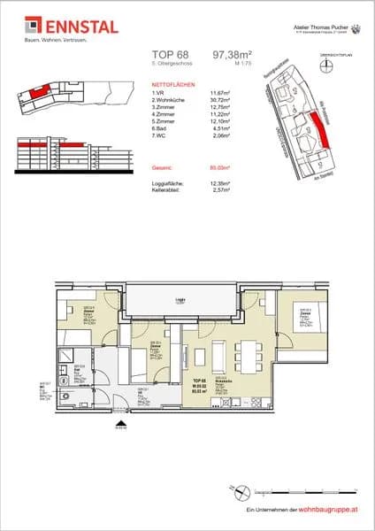 4-Zimmer-Wohnung mieten in Graz – 97,52 m², € 1.270 – Bild 3 von 3