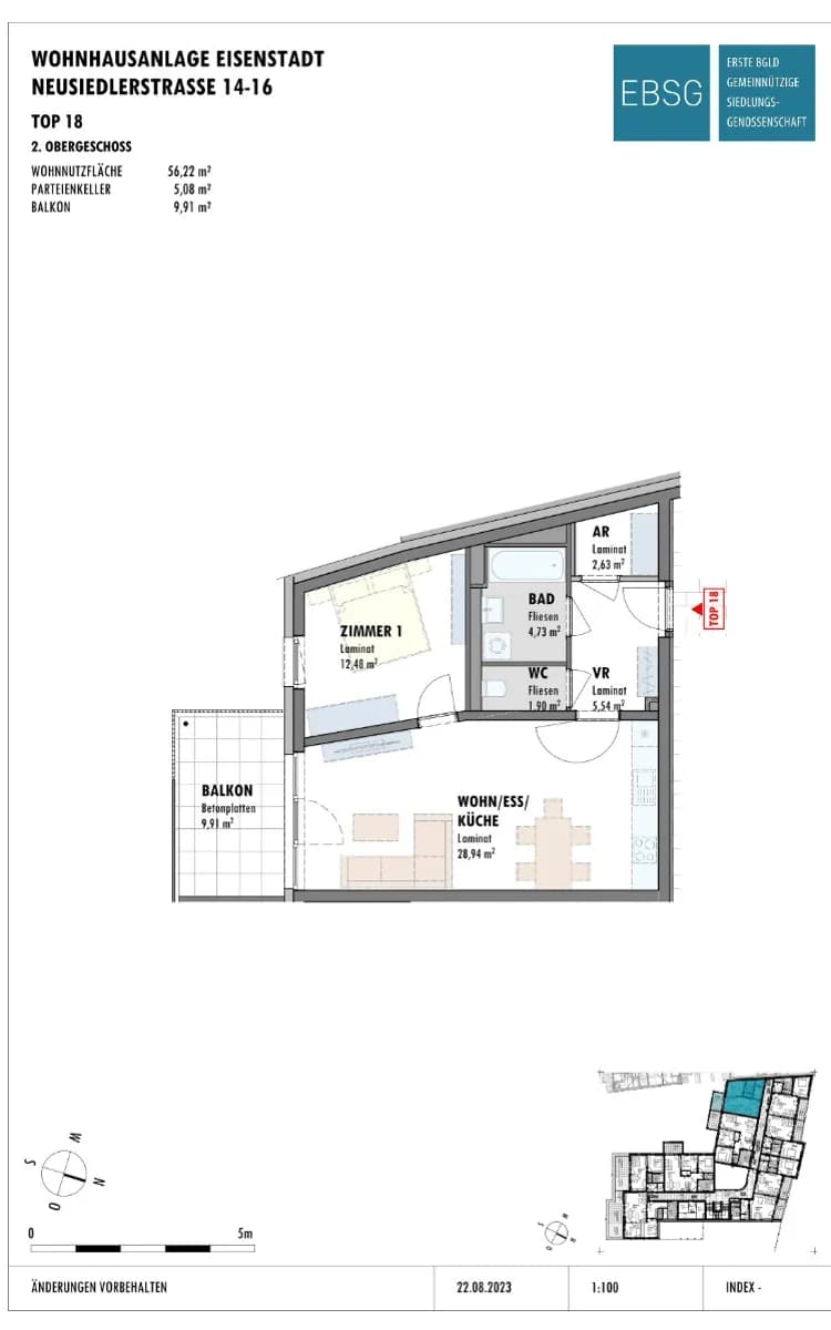 2-Zimmer-Wohnung mieten in Eisenstadt – 56,16 m², € 819 – Bild 2 von 5