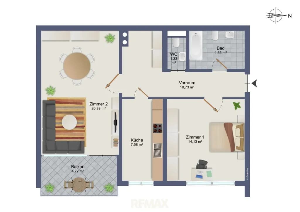 2-Zimmer-Wohnung mieten in Graz – 59,25 m², € 690 – Bild 2 von 13