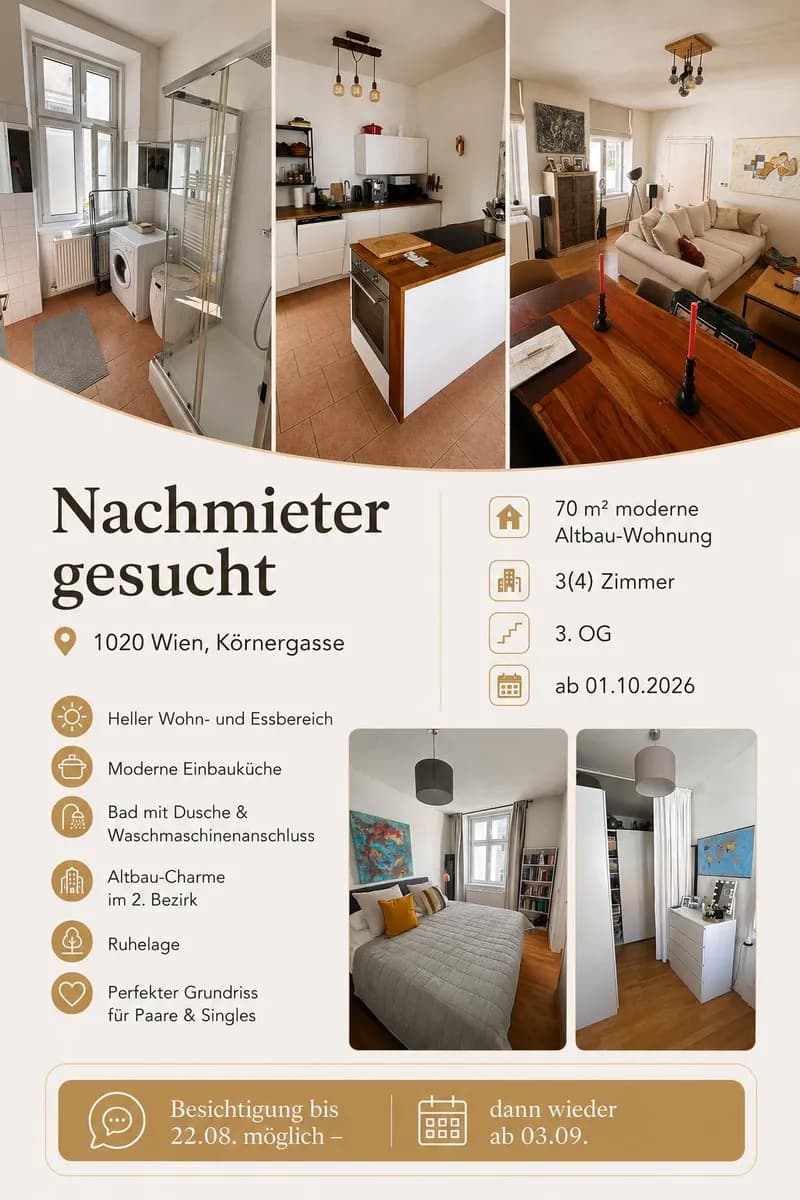 4-Zimmer-Wohnung mieten in Wien – 70 m², € 1.100 – Bild 1 von 6