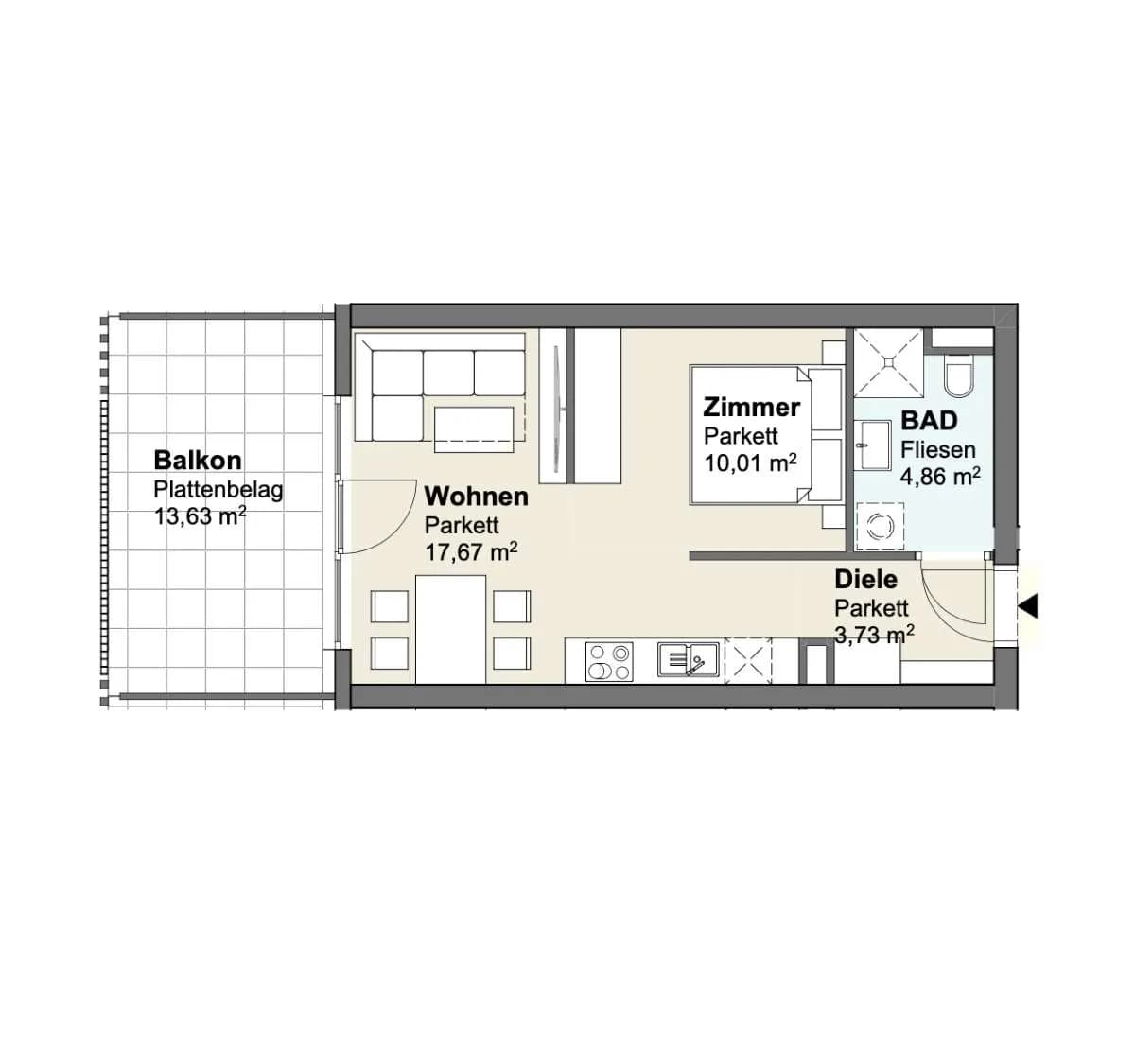 1-Zimmer-Wohnung kaufen in Villach Land – 36 m², € 239.900 – Bild 2 von 5