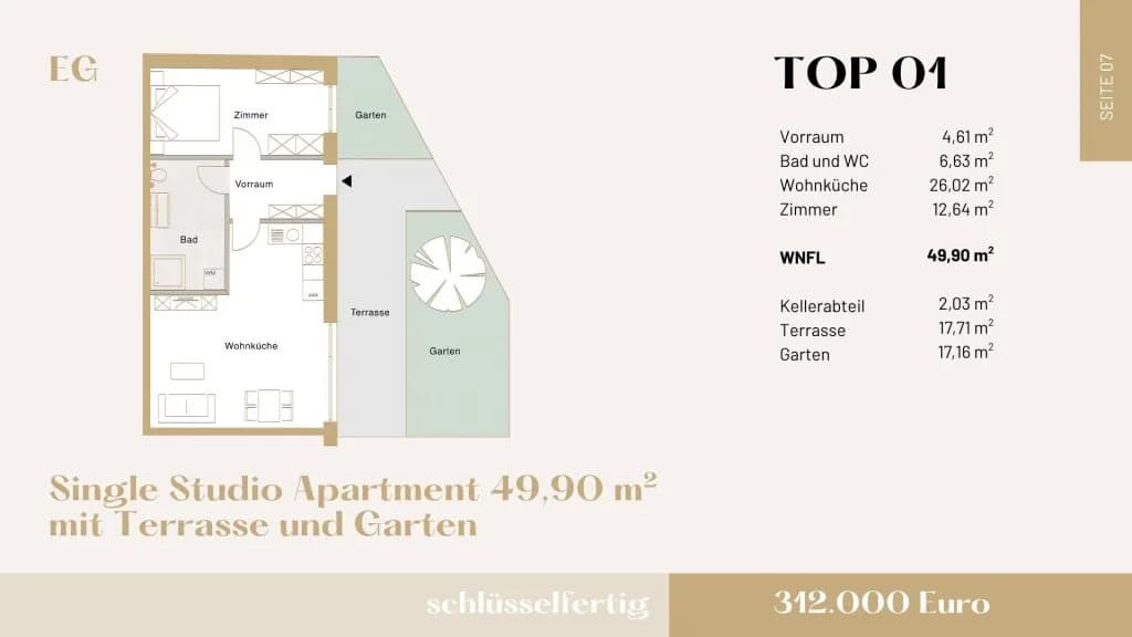 2-Zimmer-Wohnung kaufen in Mödling – 49,9 m², € 312.000 – Bild 7 von 9
