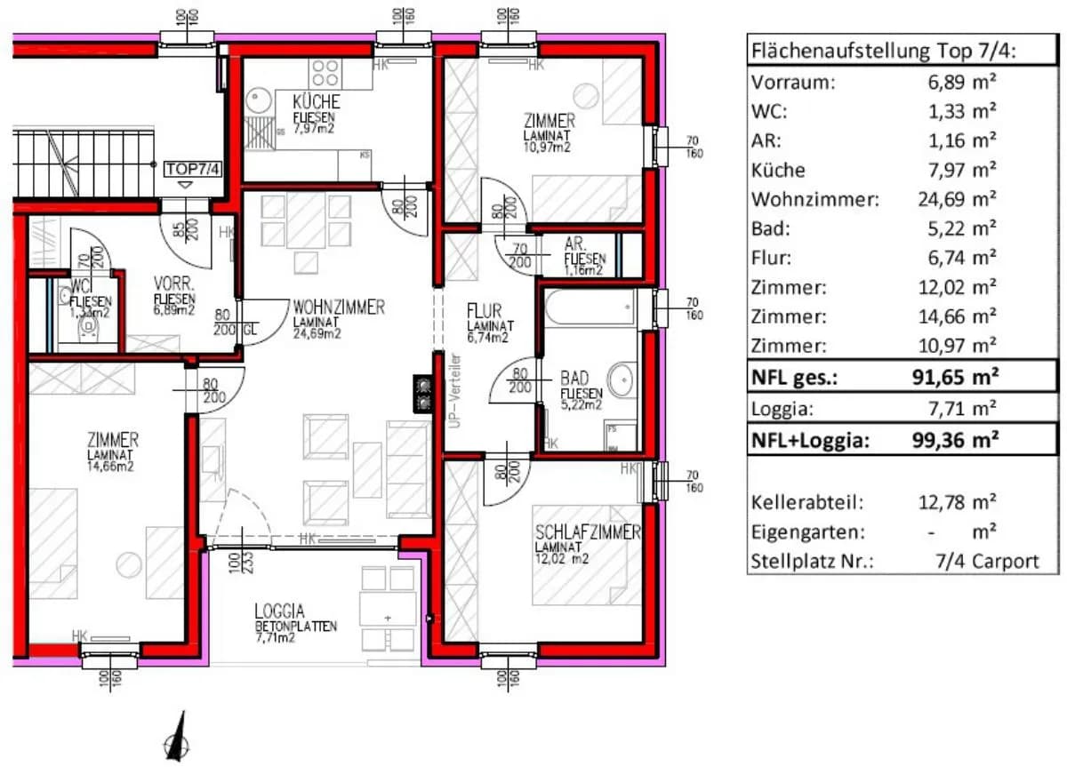 4-Zimmer-Wohnung mieten in Amstetten – 91,7 m², € 976 – Bild 4 von 4