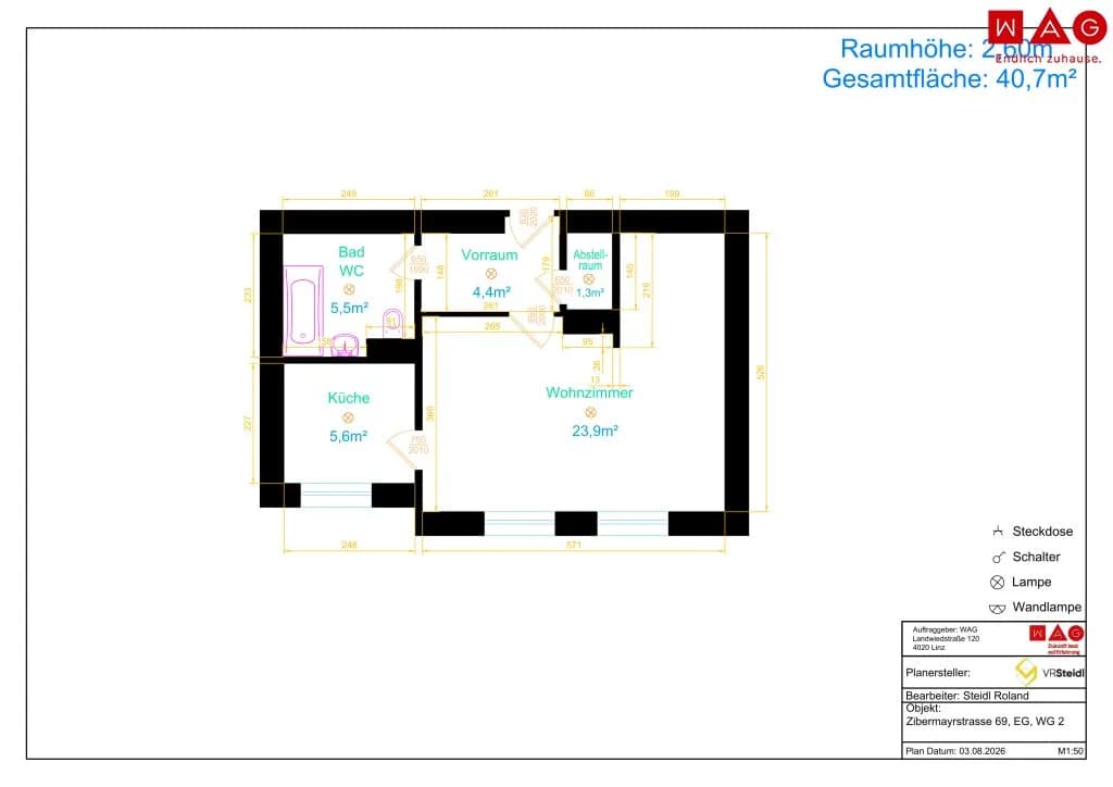 1-Zimmer-Wohnung mieten in Linz – 40,86 m², € 512 – Bild 2 von 2