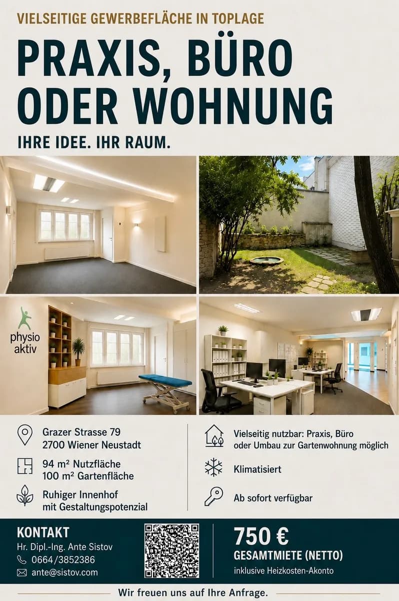 Gewerbeimmobilie mieten in Wiener Neustadt – 94 m², € 750 – Bild 1 von 13