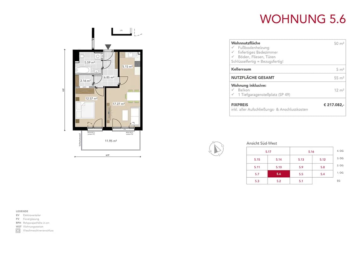 2-Zimmer-Wohnung kaufen in Graz – 50 m², € 217.082 – Bild 5 von 9