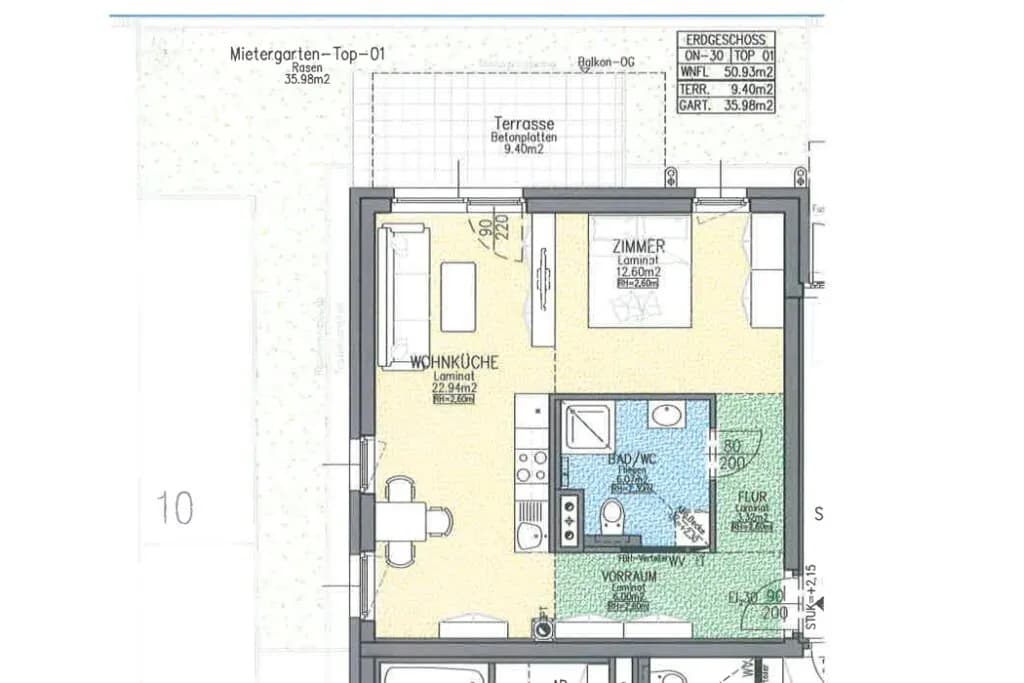 1-Zimmer-Wohnung mieten in Baden – 50,93 m², € 720 – Bild 2 von 4