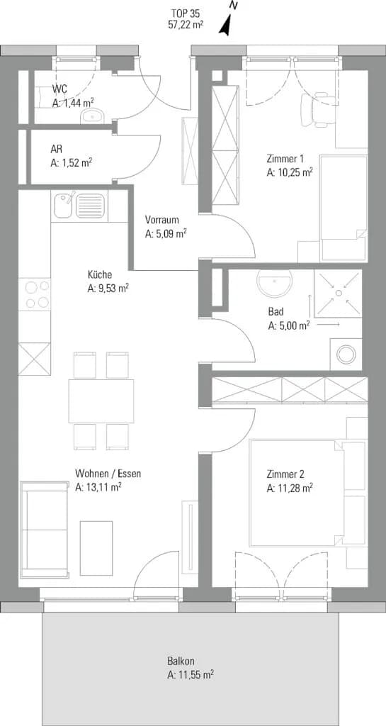 3-Zimmer-Wohnung mieten in Graz-Umgebung – 57,05 m², € 763 – Bild 7 von 7