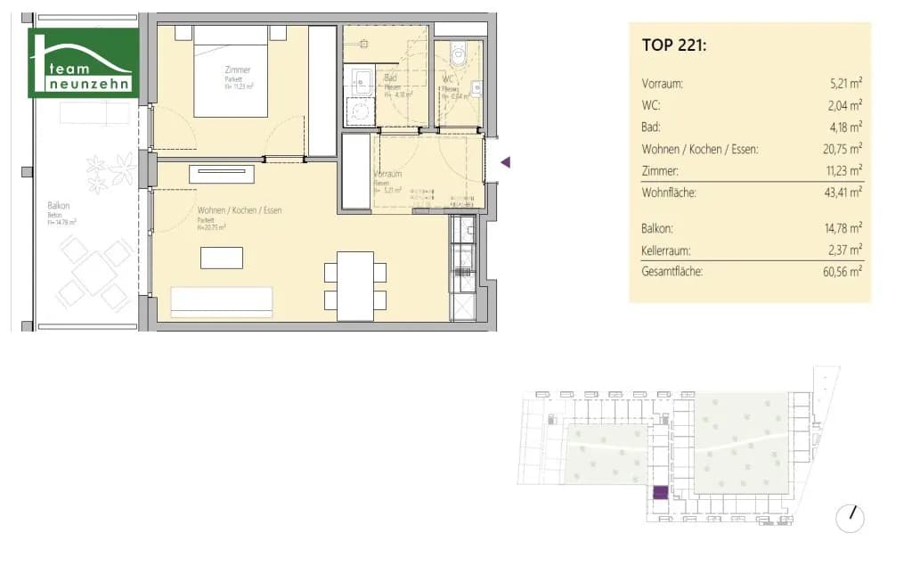 2-Zimmer-Wohnung mieten in Graz – 43,41 m², € 649 – Bild 15 von 15