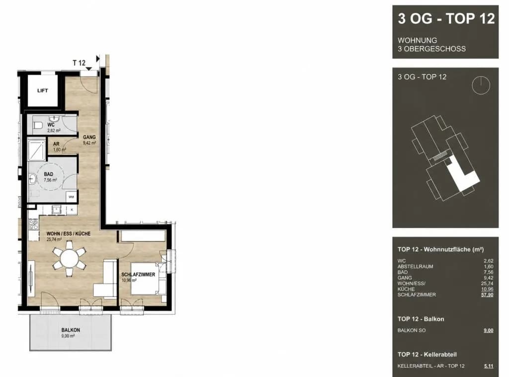2-Zimmer-Wohnung kaufen in Steyr – 58 m², € 295.900 – Bild 12 von 12