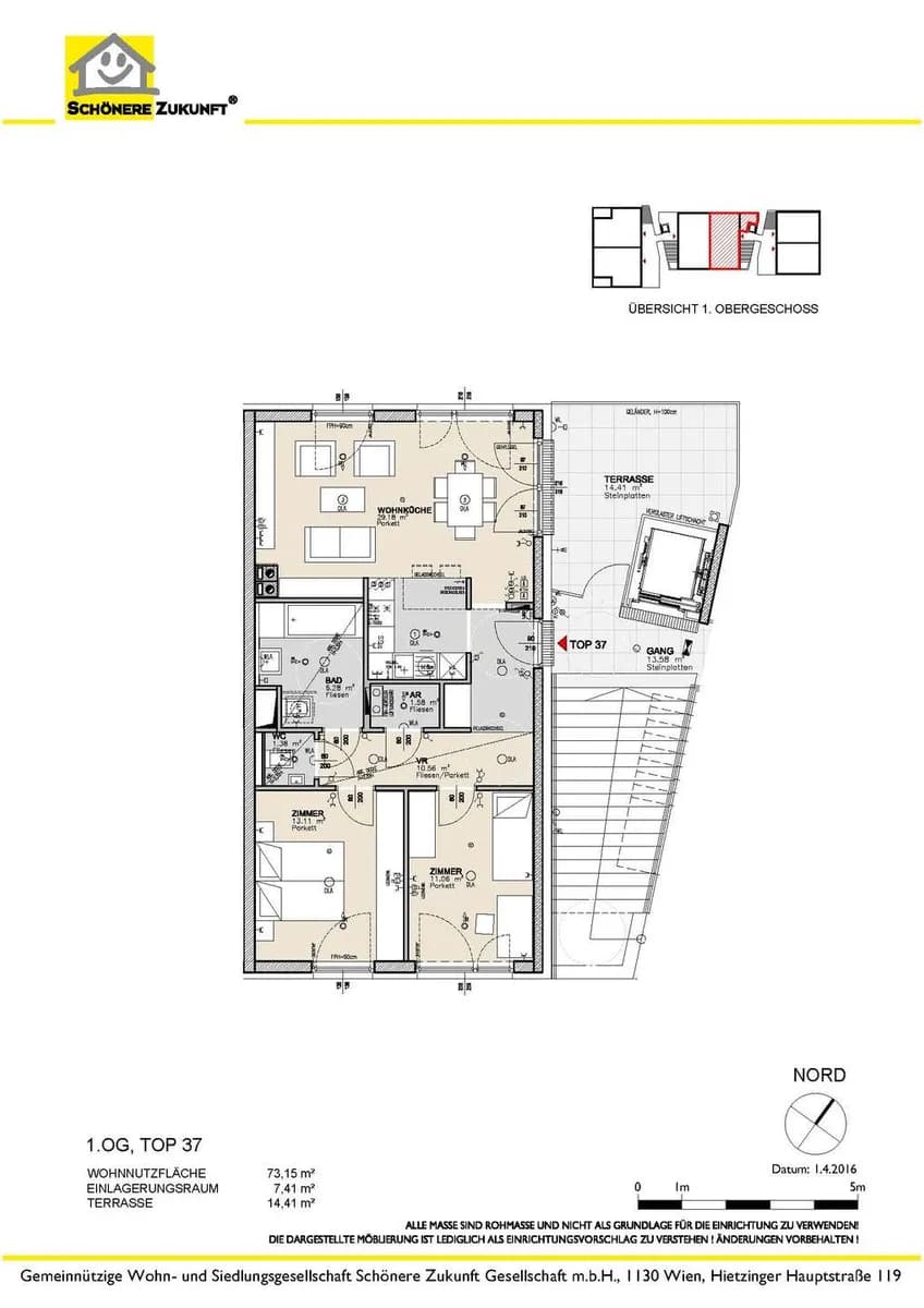3-Zimmer-Wohnung mieten in Tulln – 73,15 m², € 852 – Bild 13 von 13