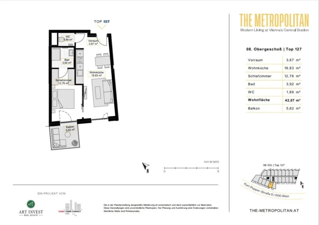 2-Zimmer-Wohnung mieten in Wien – 42,07 m², € 990 – Bild 12 von 12