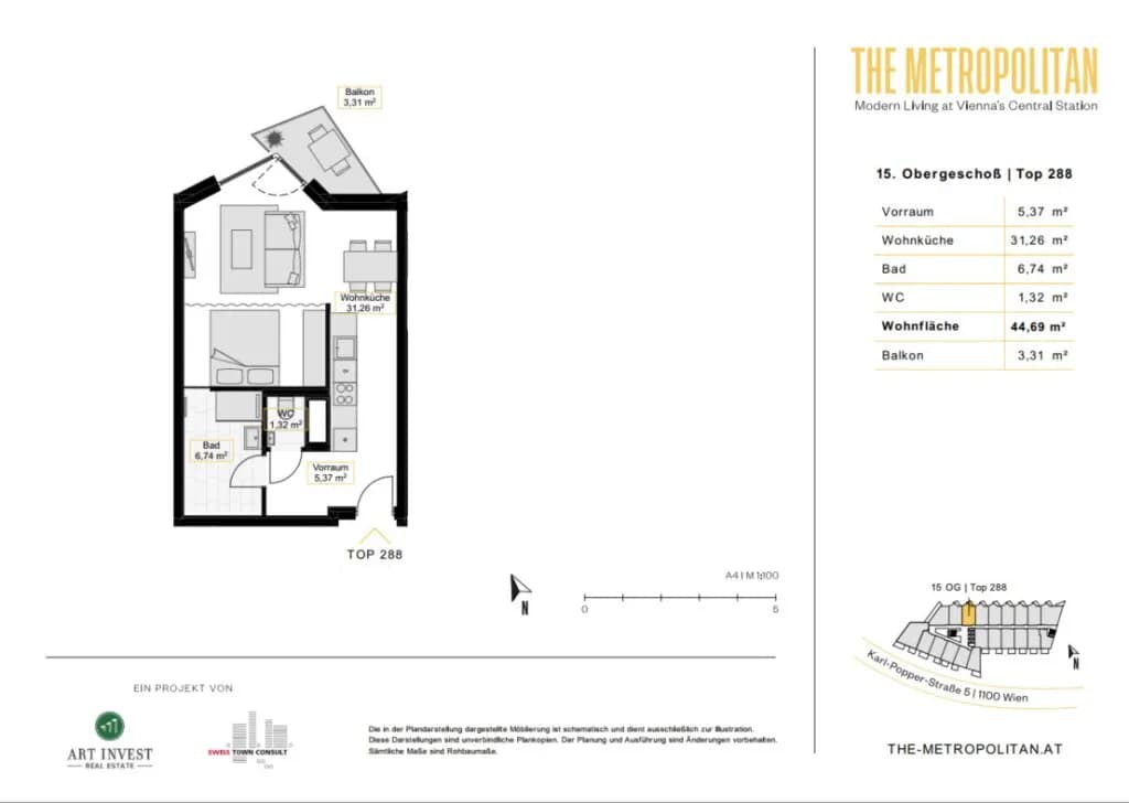 1-Zimmer-Wohnung mieten in Wien – 44,69 m², € 980 – Bild 15 von 15
