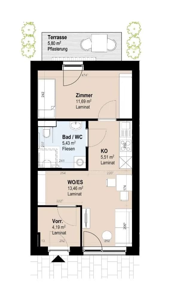 2-Zimmer-Wohnung mieten in Graz – 40,28 m², € 633