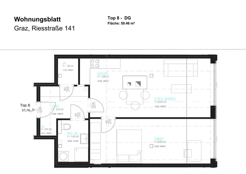 2-Zimmer-Wohnung mieten in Graz – 59,46 m², € 870 – Bild 7 von 7