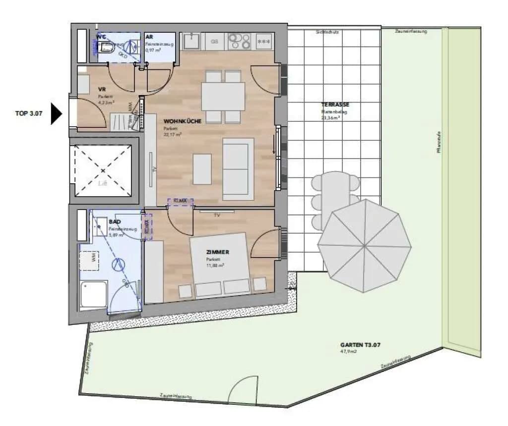 2-Zimmer-Wohnung kaufen in Sankt Pölten Land – 46,88 m², € 329.400 – Bild 3 von 15