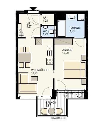 2-Zimmer-Wohnung kaufen in Wien – 43,48 m², € 499.600 – Bild 2 von 10