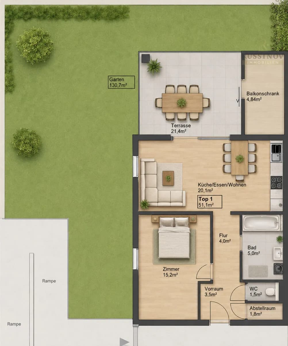2-Zimmer-Wohnung kaufen in Klagenfurt – 51,1 m², € 421.350 – Bild 2 von 2