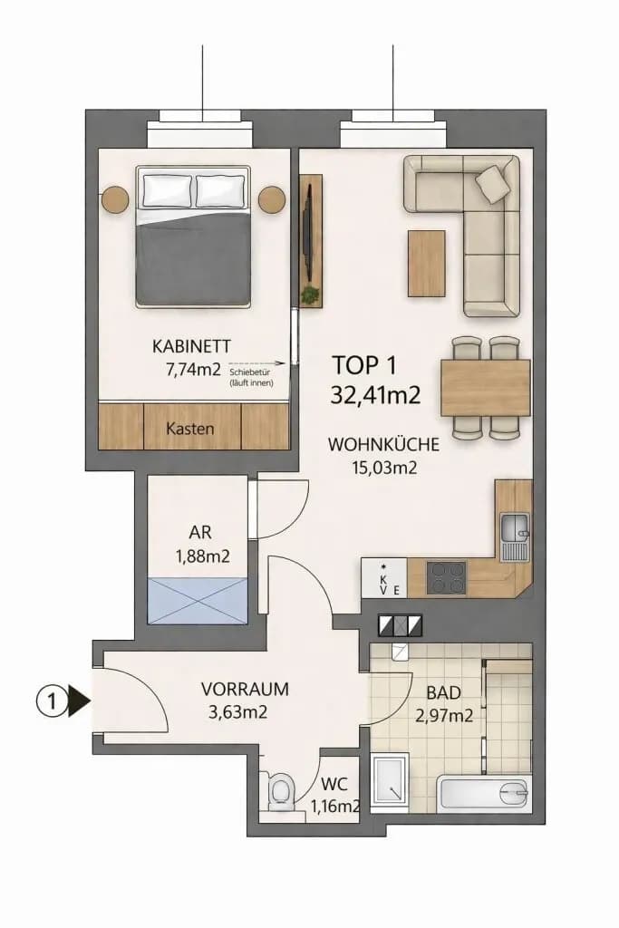 2-Zimmer-Wohnung kaufen in Wien – 32 m², € 199.000 – Bild 9 von 9