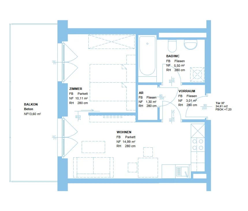 2-Zimmer-Wohnung mieten in Graz – 34,72 m², € 638 – Bild 2 von 6
