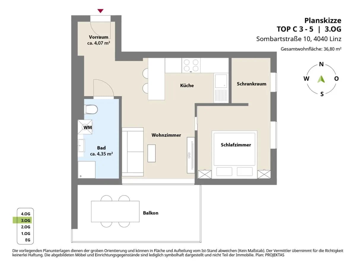 2-Zimmer-Wohnung mieten in Linz – 36,8 m², € 893 – Bild 15 von 15