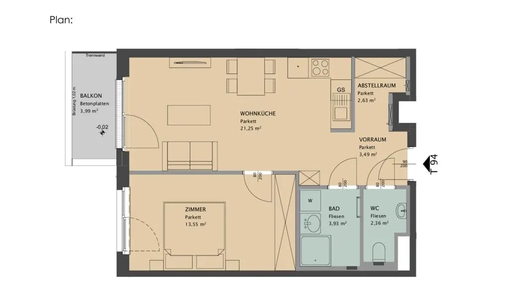 2-Zimmer-Wohnung mieten in Wien – 48 m², € 1.039 – Bild 10 von 10