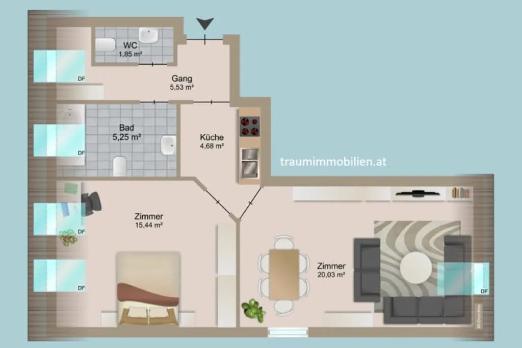 2-Zimmer-Wohnung kaufen in Feldkirchen – 52,78 m², € 130.000 – Bild 2 von 11