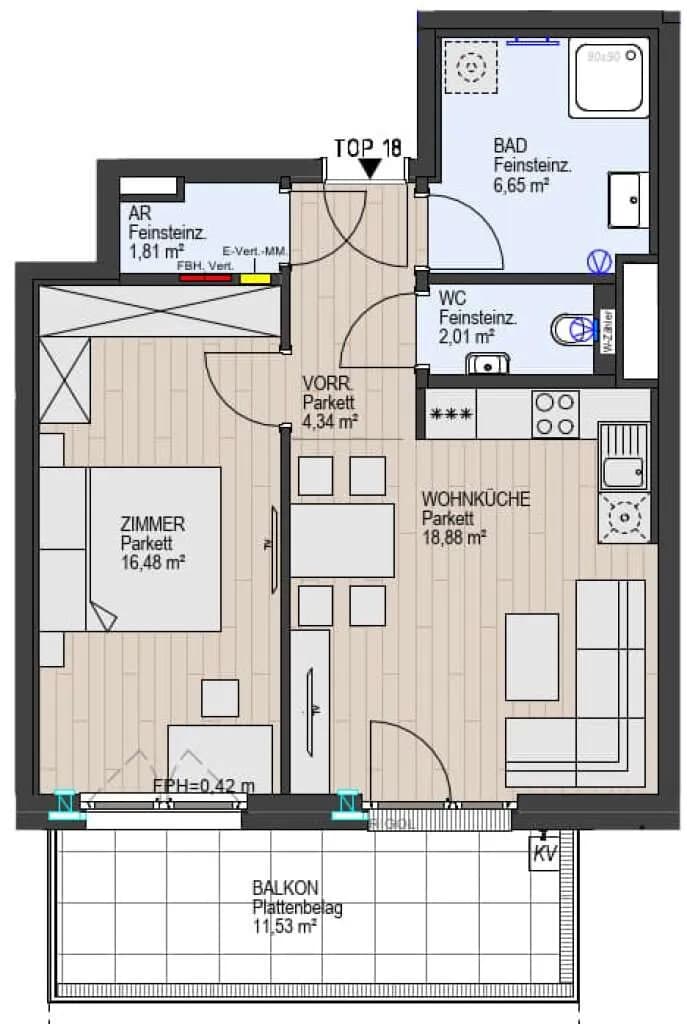 2-Zimmer-Wohnung kaufen in Wien – 50,17 m², € 347.000 – Bild 3 von 11