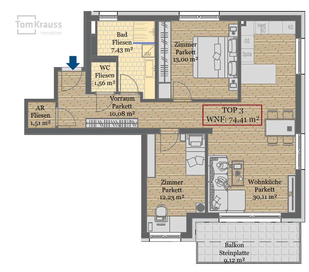 3-Zimmer-Wohnung kaufen in Wien – 74,41 m², € 527.200 – Bild 8 von 20
