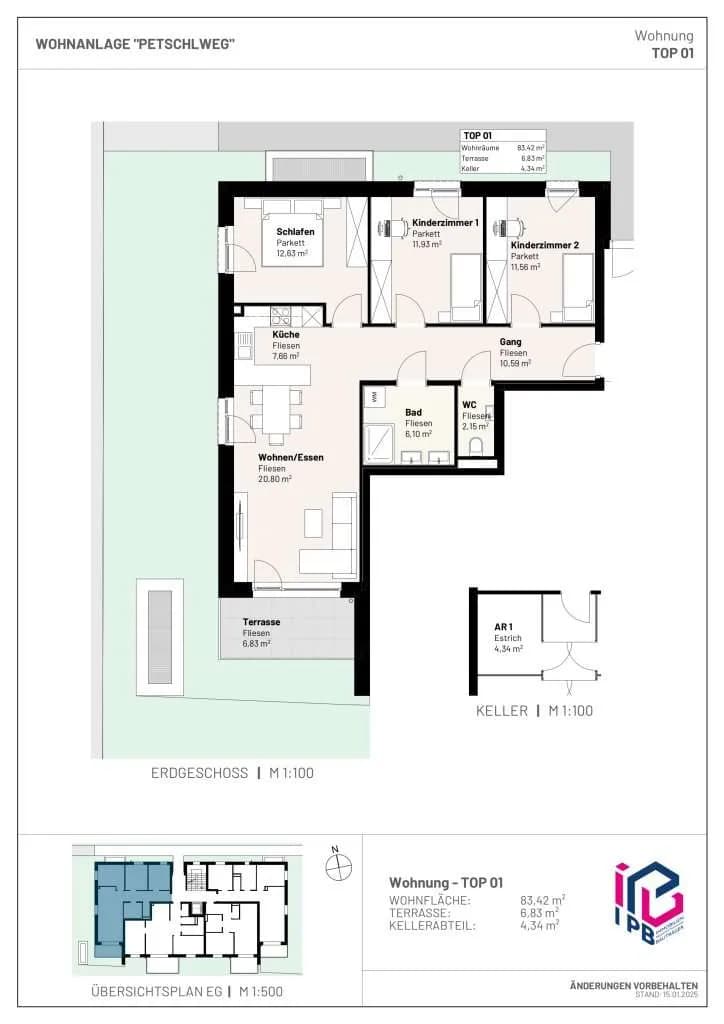 4-Zimmer-Wohnung kaufen in Perg – 83,42 m², € 349.138 – Bild 3 von 3