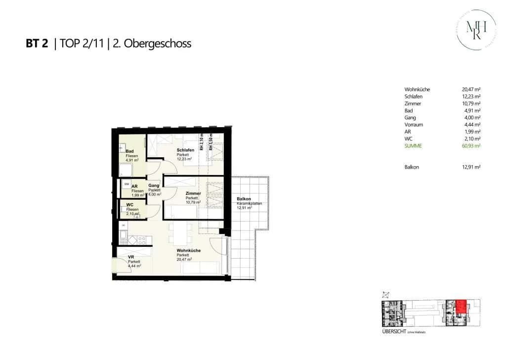 3-Zimmer-Wohnung mieten in Wien – 60,93 m², € 1.590 – Bild 12 von 12