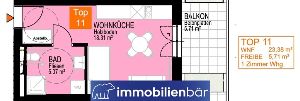 1-Zimmer-Wohnung kaufen in Linz – 23,38 m², € 199.000 – Bild 7 von 7