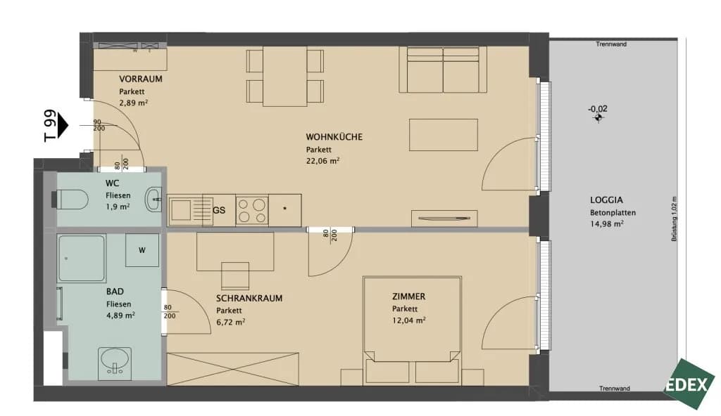 2-Zimmer-Wohnung mieten in Wien – 65 m², € 1.399 – Bild 9 von 9