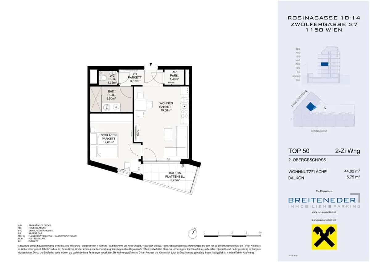 2-Zimmer-Wohnung kaufen in Wien – 44,02 m², € 334.100 – Bild 4 von 4