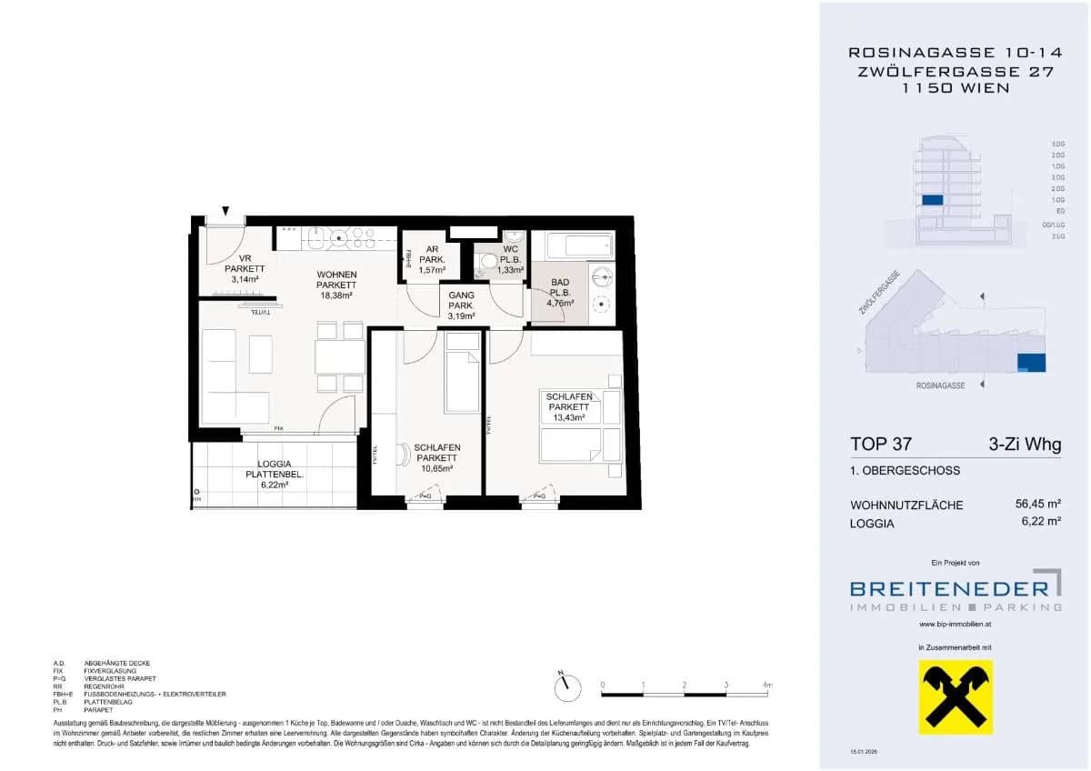 3-Zimmer-Wohnung kaufen in Wien – 56,45 m², € 398.300 – Bild 4 von 4