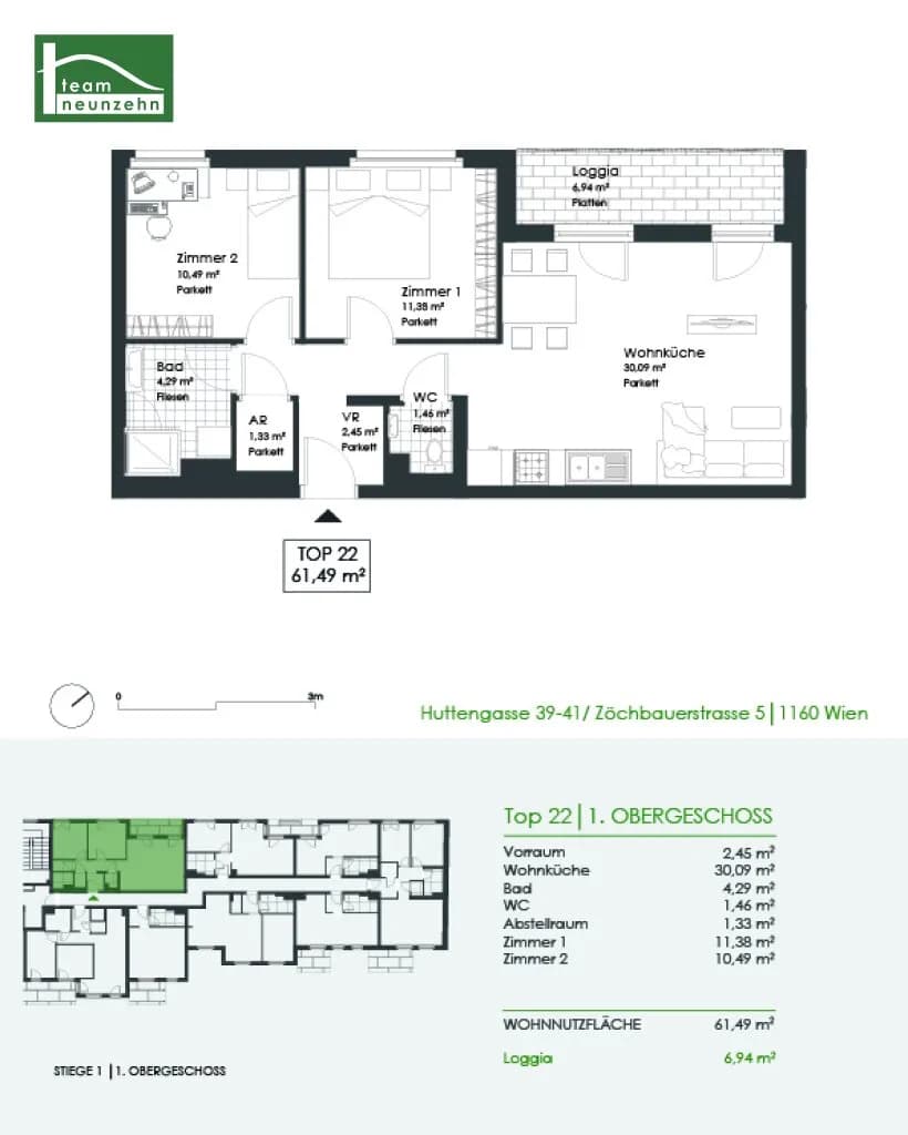 3-Zimmer-Wohnung mieten in Wien – 61,49 m², € 1.309 – Bild 16 von 16