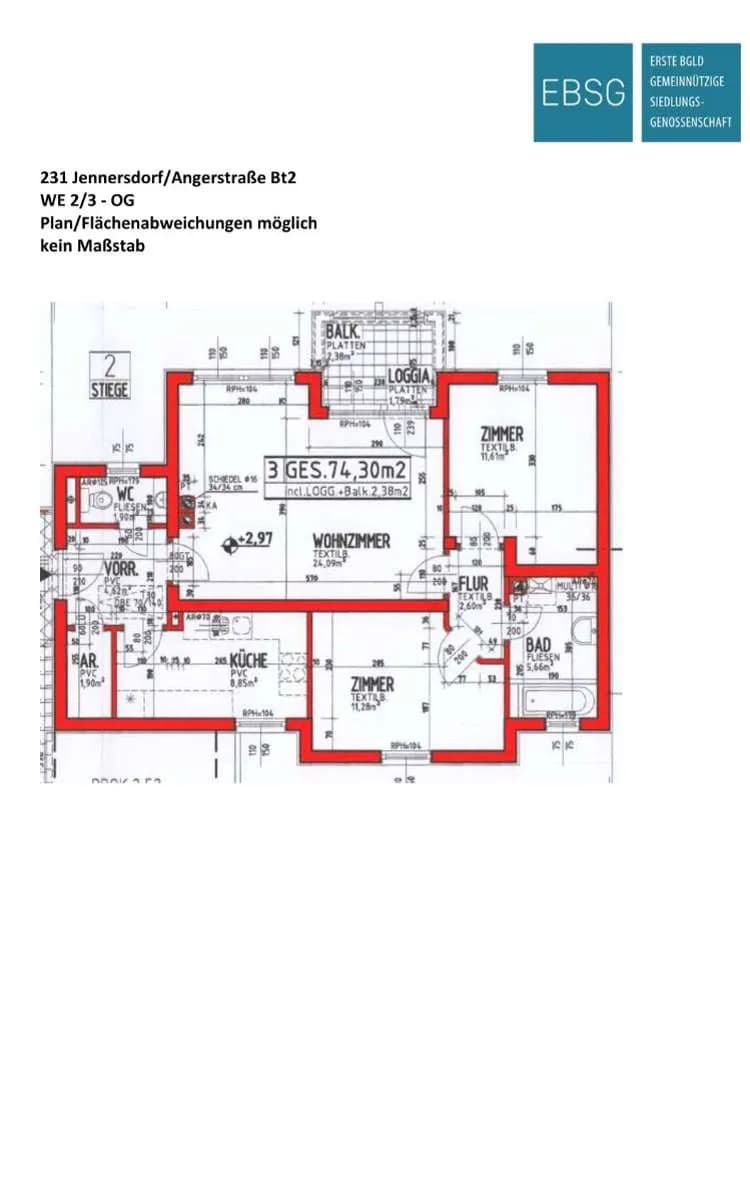 3-Zimmer-Wohnung mieten in Jennersdorf – 74,3 m², € 678 – Bild 2 von 5