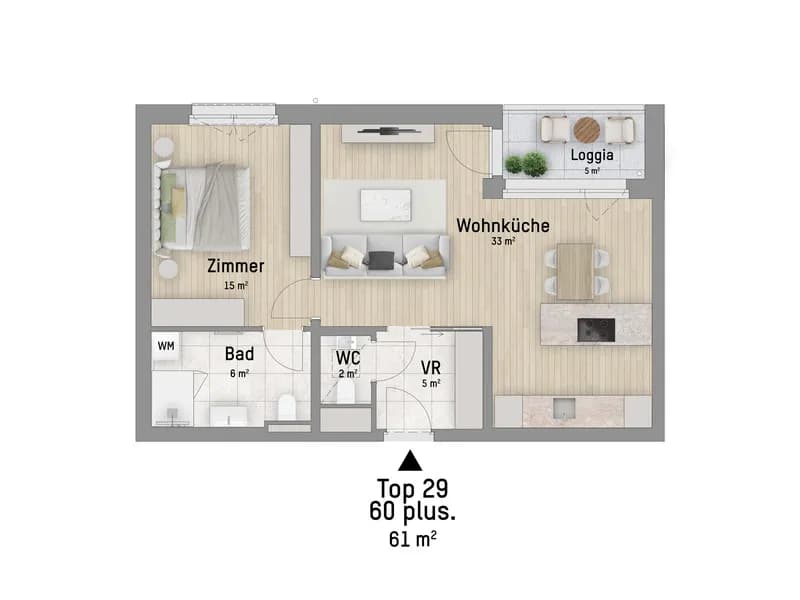 2-Zimmer-Wohnung kaufen in Wien – 61,2 m², € 369.900 – Bild 3 von 6