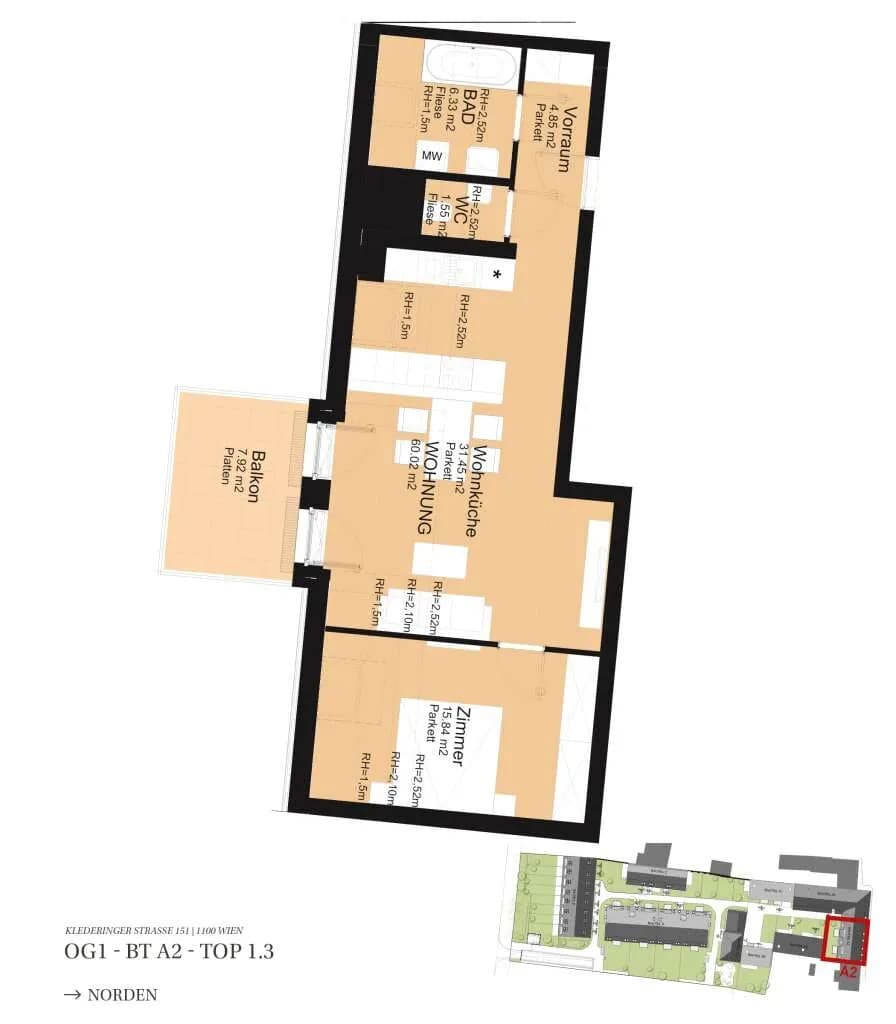 2-Zimmer-Wohnung kaufen in Wien – 60,02 m², € 413.000 – Bild 5 von 5
