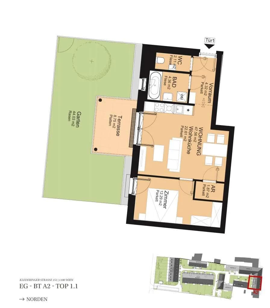 2-Zimmer-Wohnung kaufen in Wien – 47,56 m², € 349.000 – Bild 5 von 5