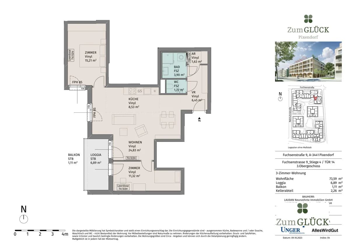 3-Zimmer-Wohnung mieten in Tulln – 73,59 m², € 1.040 – Bild 14 von 14