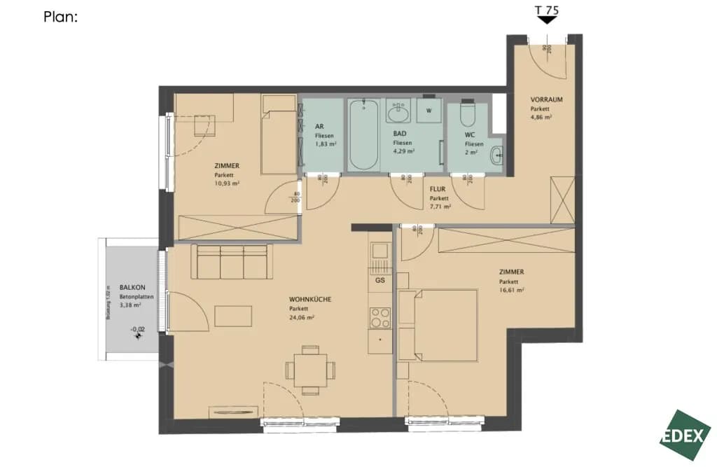3-Zimmer-Wohnung mieten in Wien – 72 m², € 1.459 – Bild 9 von 9