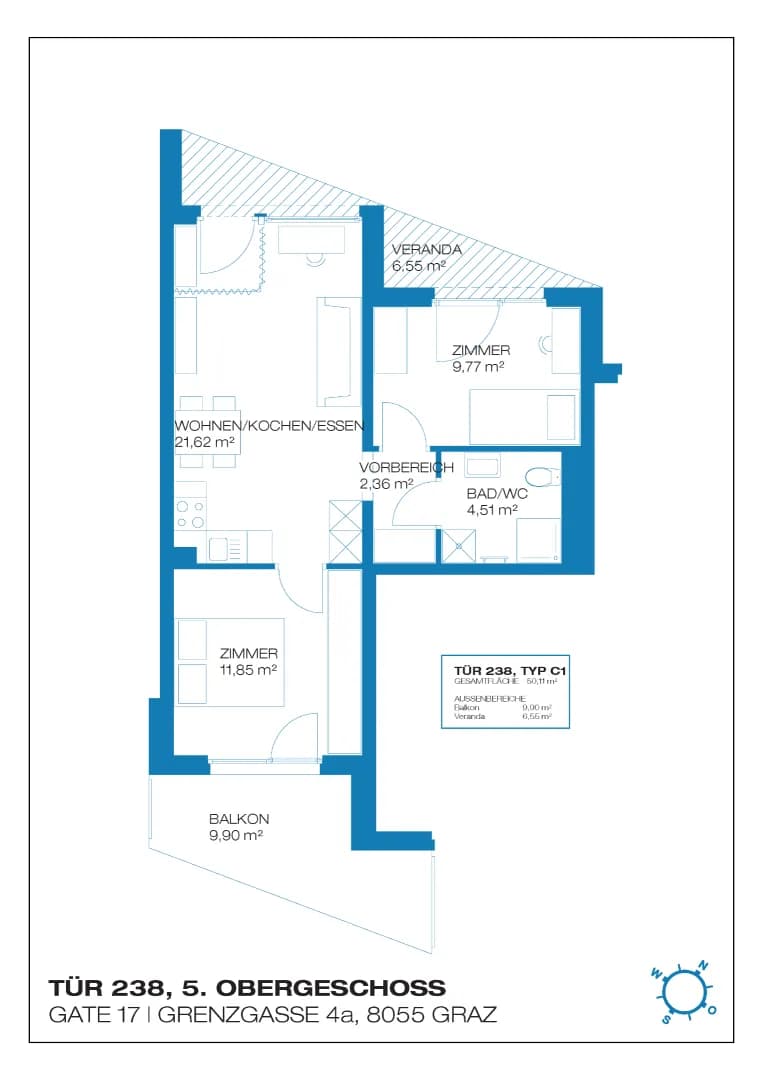 3-Zimmer-Wohnung mieten in Graz – 50,11 m², € 671 – Bild 14 von 14