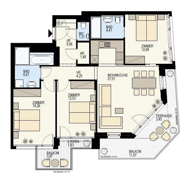 4-Zimmer-Wohnung kaufen in Wien – 91,46 m², € 1.107.300 – Bild 2 von 11