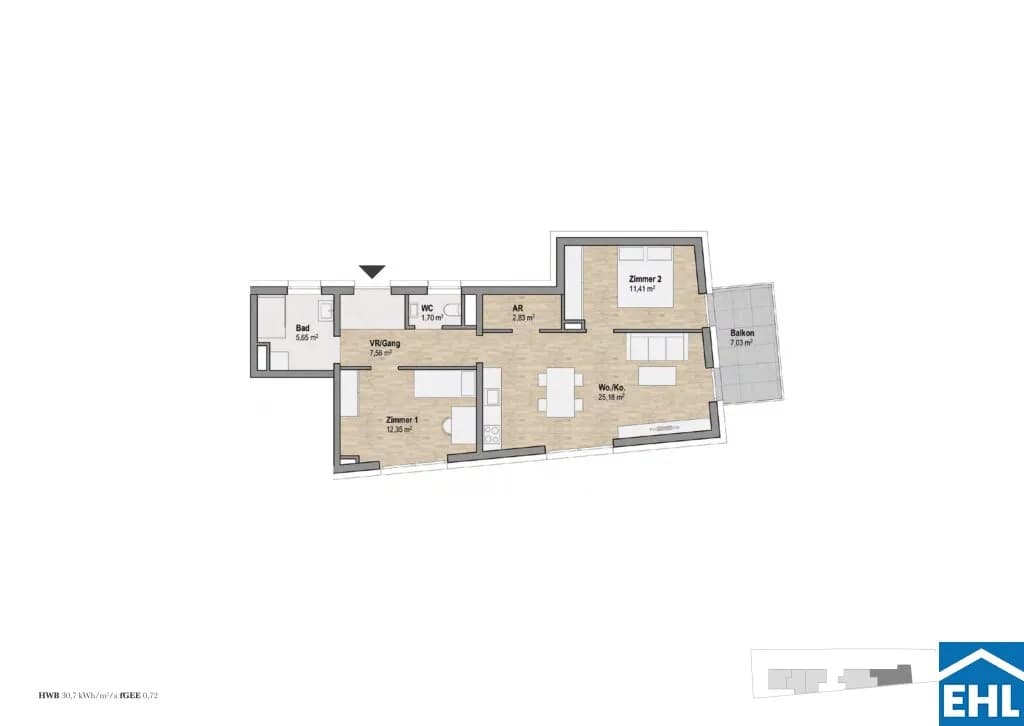 3-Zimmer-Wohnung kaufen in Graz – 59,94 m², € 375.880 – Bild 3 von 3