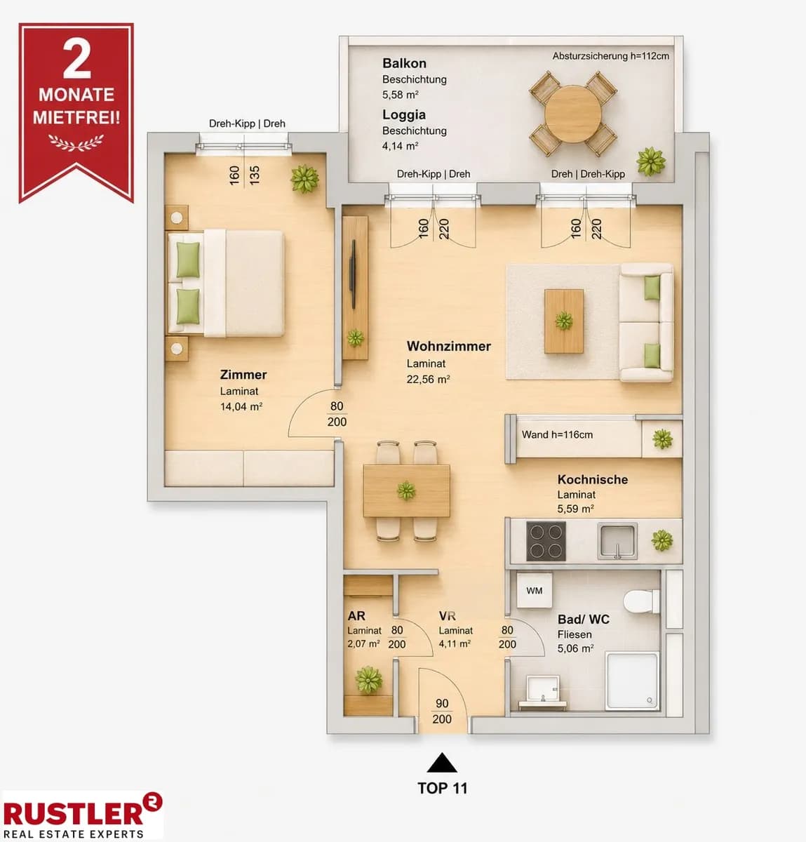 2-Zimmer-Wohnung mieten in Graz – 57,57 m², € 684 – Bild 1 von 2